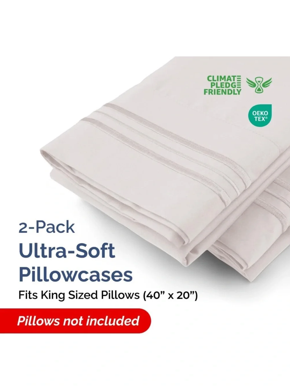 Set of 2 Cotton Pillowcases in Light Gray — Soft Hotel-Style Finish